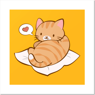 Kawaii Orange Tabby Kitty Cat Love Posters and Art